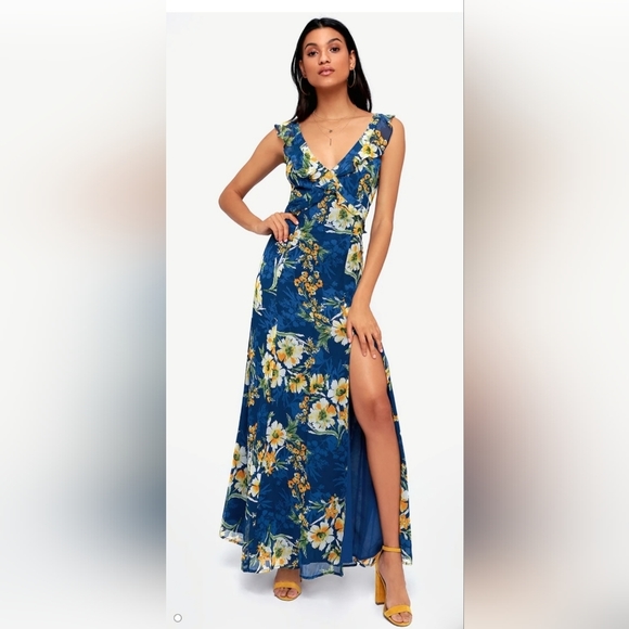 Lulus Dresses & Skirts - Lulus Feeling Fleur-ty Floral Print Ruffled Maxi Dress Sundress w/ Leg Slit Sz S